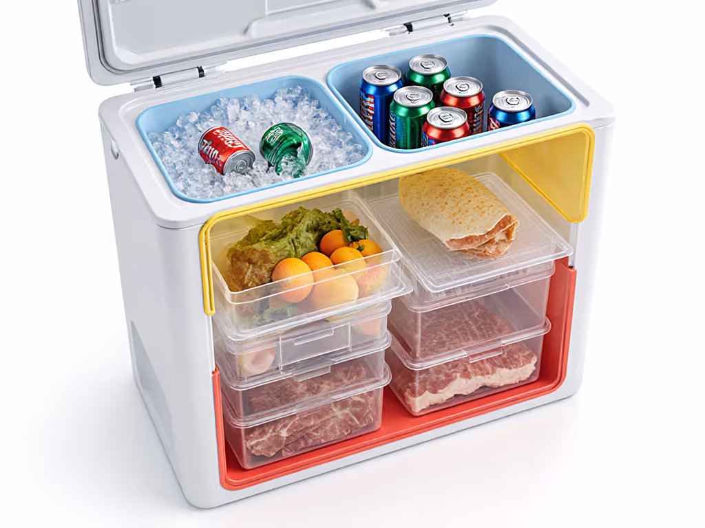 zones_for_cooler_organization_showing_front_sacrifice_zone_with_drink_cans_center_meal_zone_with_sealed_bins_and_back_safety_zone_with_raw_meat_in_sealed_containers