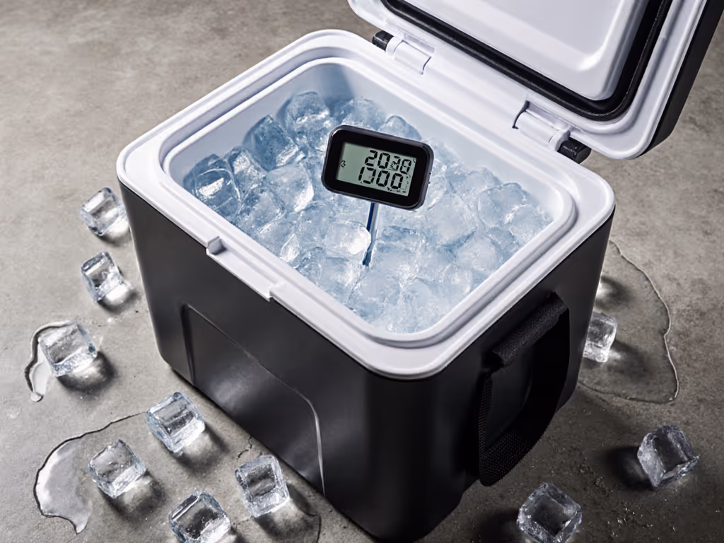 soft_cooler_pre-chilling_process_with_ice_cubes_and_thermometer